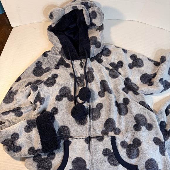Disney Mickey Mouse Adult L One Piece Pajamas Hooded Fleece Zip Jumpsuit Blue - Picture 2 of 14